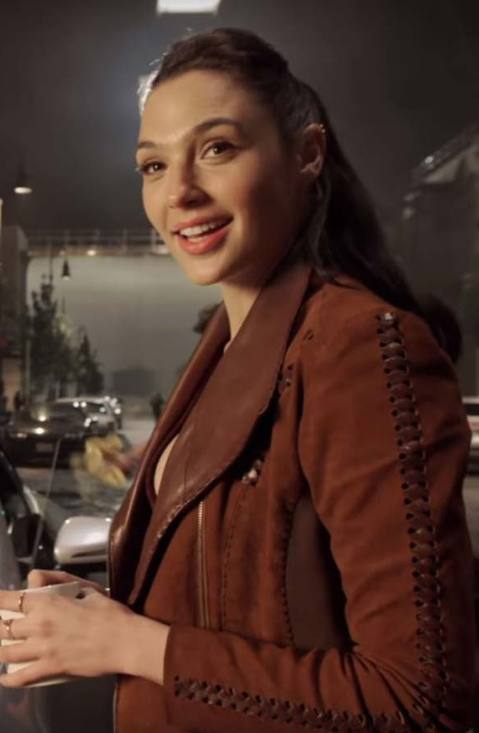 Justice League Gal Gadot Brown Suede Leather Jacket