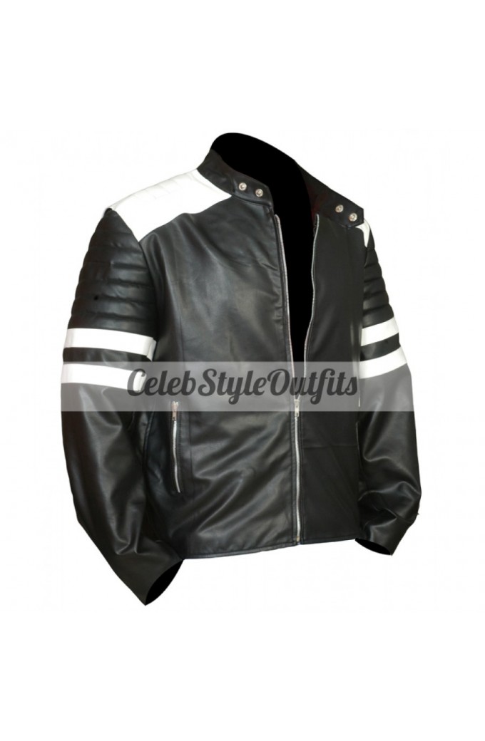 Fight Club Brad Pitt Black/White Mayhem Leather Jacket