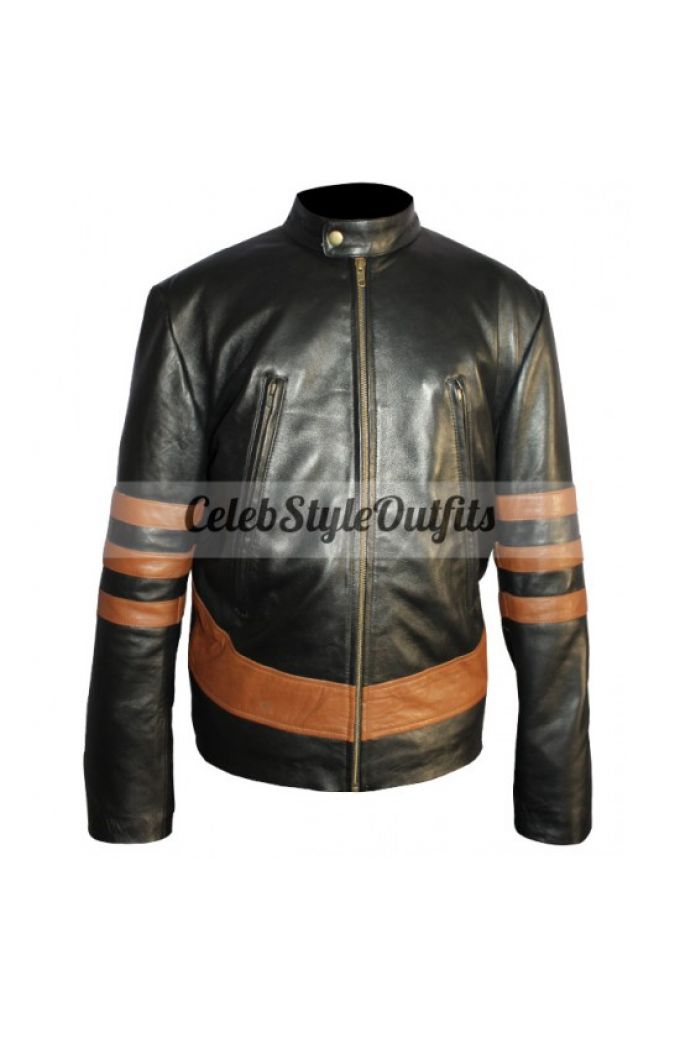 Trendz&ideas X-Men Origins Wolverine Brown w Tan Stripes Distressed Leather Jacket