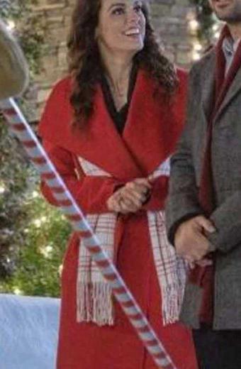 Megan A Timeless Christmas Erin Cahill Red Wool Drape Coat
