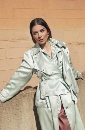 Schitts Creek Annie Murphy Alexis Rose White Long Satin Coat