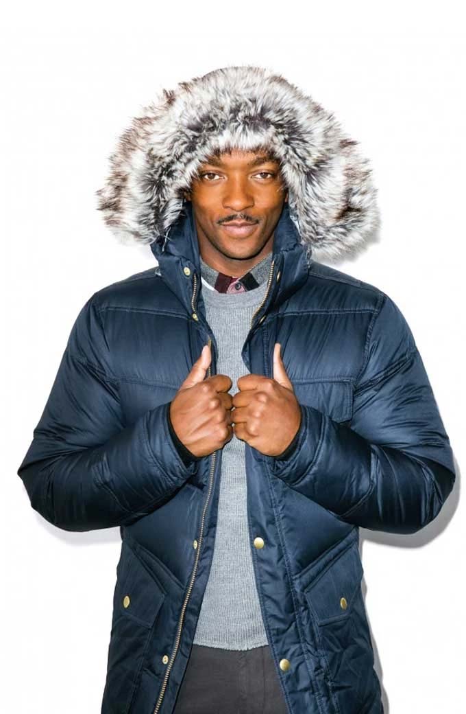 Anthony Mackie Blue Parachute Quilted Puffer Shearling Parka