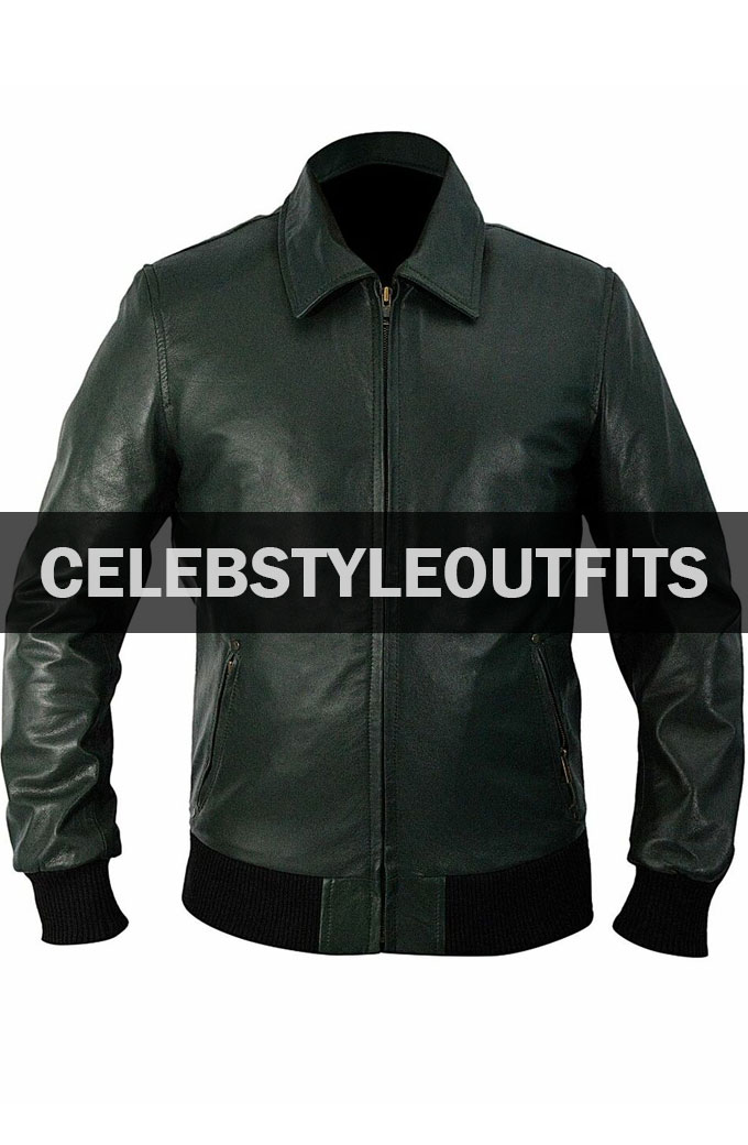 Arrow S3 Oliver Queen Black Bomber Leather Jacket