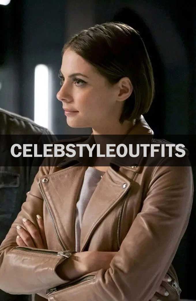 Willa Holland Arrow Thea Queen Beige Leather Jacket