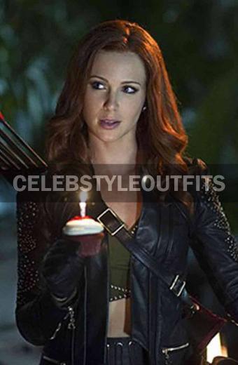 Carrie Cutter Arrow Cupid Amy Gumenick Black Leather Coat