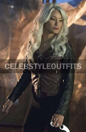 Kelly Hu Arrow China White Brown And Black Leather Jacket