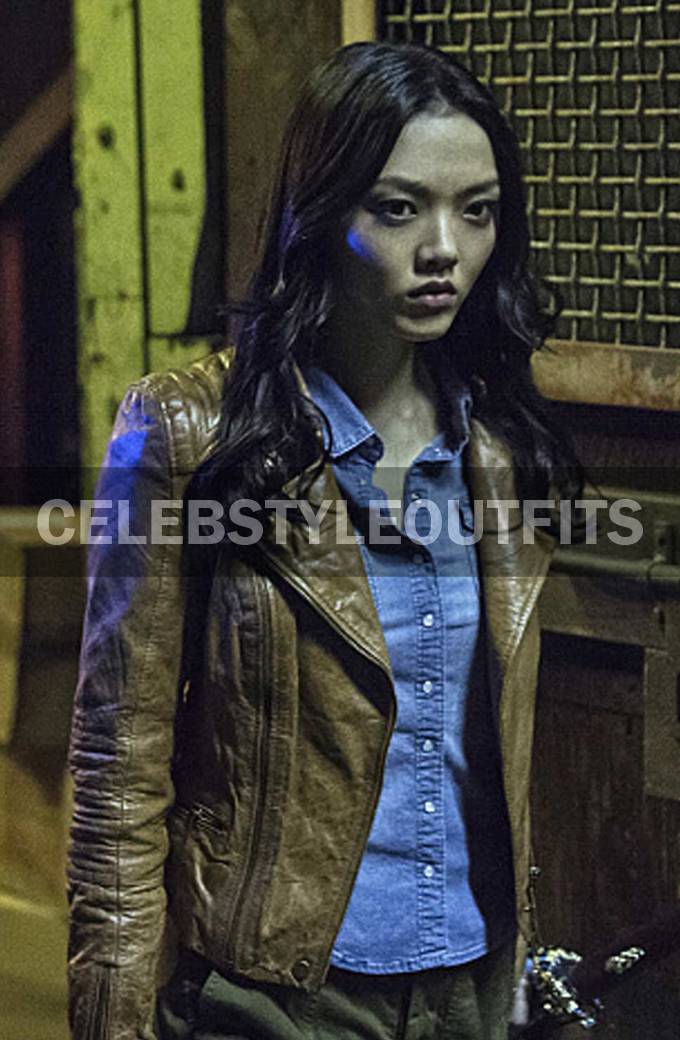 Rila Fukushima Arrow Tatsu Yamashiro Katana Biker Brown Jacket