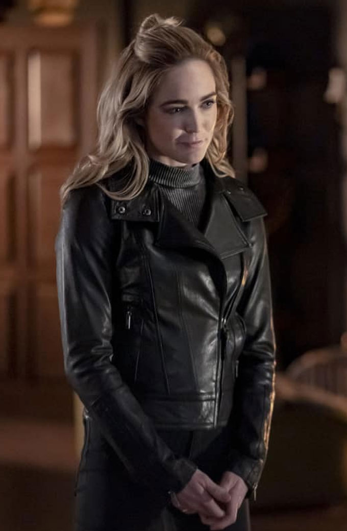 Sara Lance Arrow White Canary Caity Lotz Black Leather Jacket