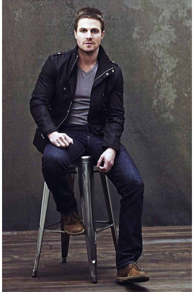 Stephen Amell Arrow TV Show Oliver Queen Black Leather Jacket