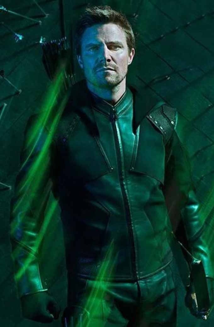 Arrow Stephen Amell Oliver Queen Hooded Black Leather Jacket