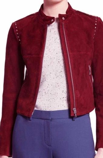 Willa Holland Arrow Thea Queen Speedy Red Suede-Leather Jacket