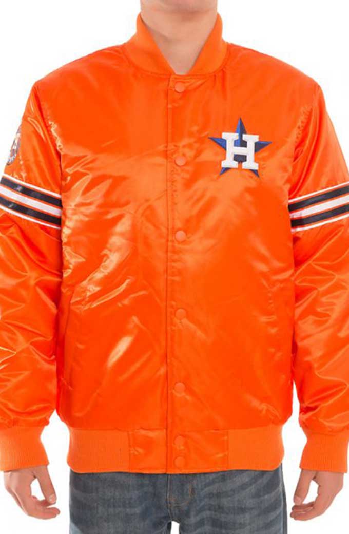 Baseball Team Houston Astros Orange Satin Bomber Jacket