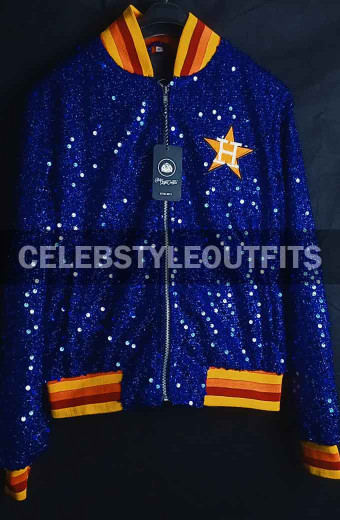 Houston Astros Sparkle Blue Sequin Bomber Varsity Jacket