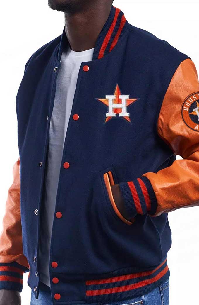 Houston Astros Letterman Bomber Blue Orange Varsity Jacket