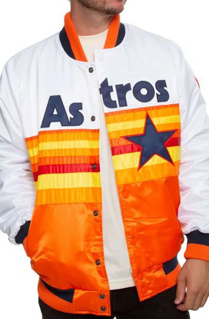 Houston Astros Letterman Bomber Orange Stripes Varsity Jacket