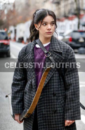 Hailee Steinfeld Hawkeye Kate Bishop Grey Plaid Trench Coat