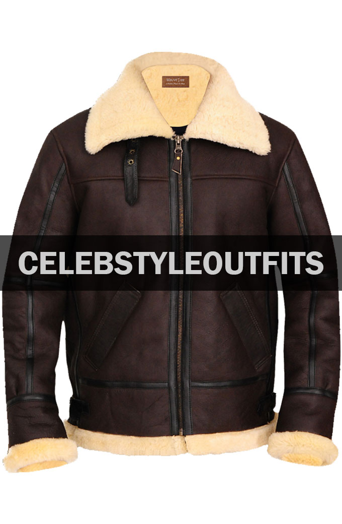 Mens B3 Aviator Casual Bomber Brown Leather Shearling Jacket