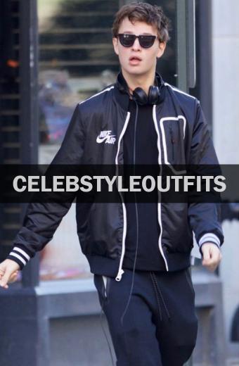 Ansel Elgort Baby Driver Black Bomber Satin Varsity Jacket