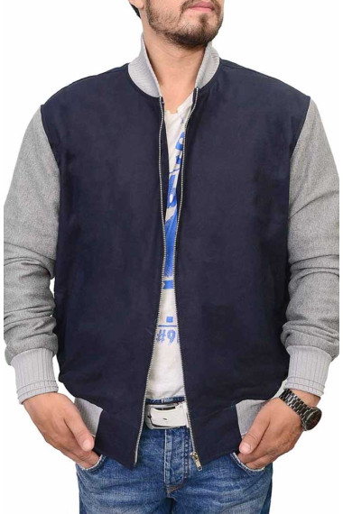 Ansel Elgort Baby Driver Bomber Blue Fleece Varsity Jacket