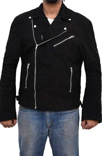 Jon Hamm Buddy Baby Driver Mens Black Suede Leather Jacket
