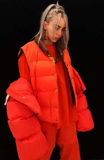 Billie Eilish Womens Orange Parachute Quilted Puffer Vest