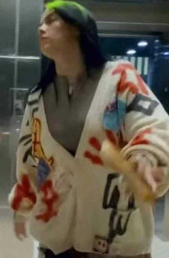 Billie Eilish Therefore I Am Bomber White Wool Cardigan