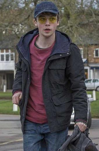 Kenny Black Mirror Alex Lawther Hooded Black Cotton Jacket