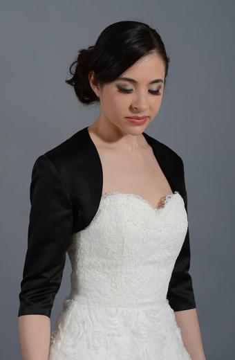 Womens Black Bridal Satin Evening Wedding Bolero Jacket
