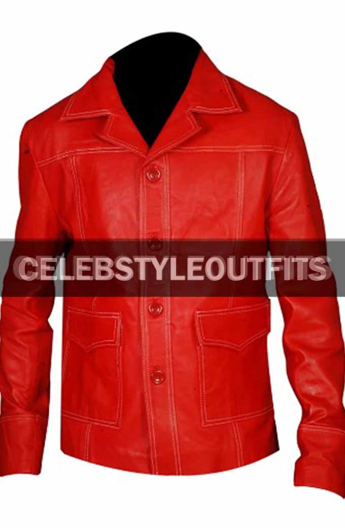 Brad Pitt Fight Club Tyler Durden Red Leather Coat Jacket