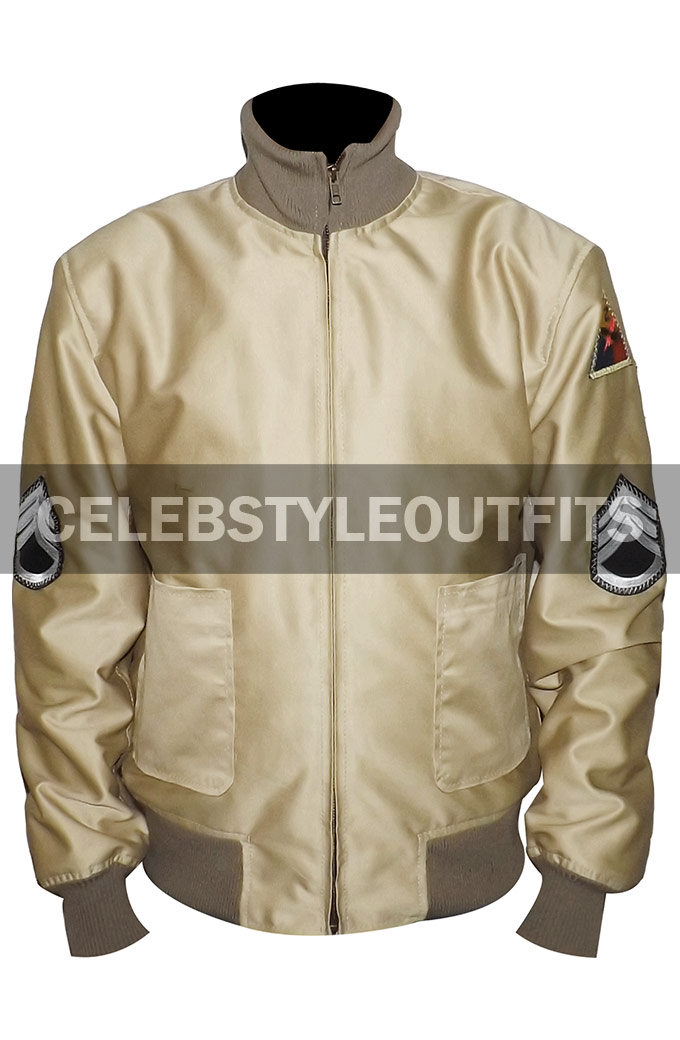 Brad Pitt Wardaddy Fury Kay Canvas Beige Satin Tanker Jacket