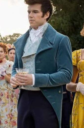 Luke Newton Lord Colin Bridgerton TV Series Blue Velvet Coat