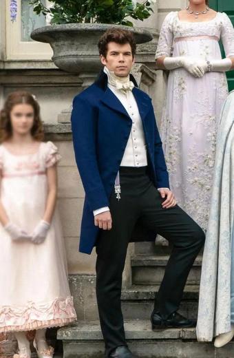 Luke Newton Lord Colin Bridgerton TV Show Blue Wool Tailcoat