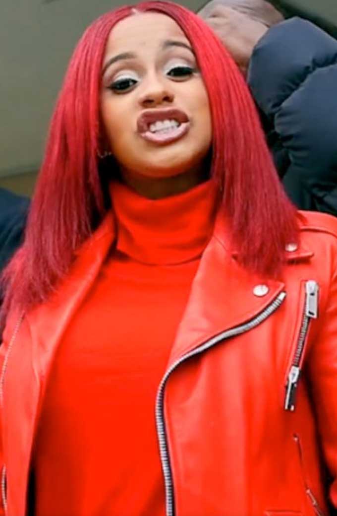 American Rapper Cardi B Red Leather Jacket