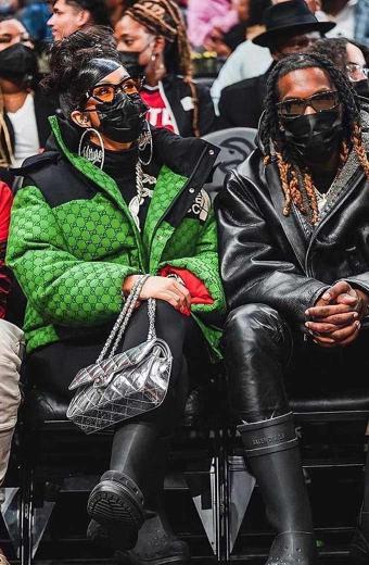 Cardi B State Farm Arena Printed Green Puffer Cotton Jacket