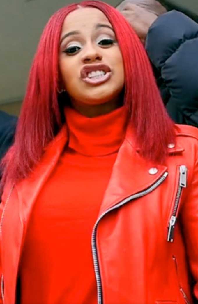 Cardi B Red Barz Street Womens Casual Biker Leather Jacket