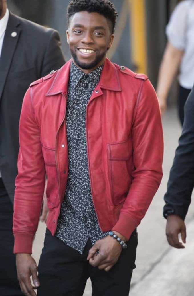 Chadwick Boseman Red Leather Jacket