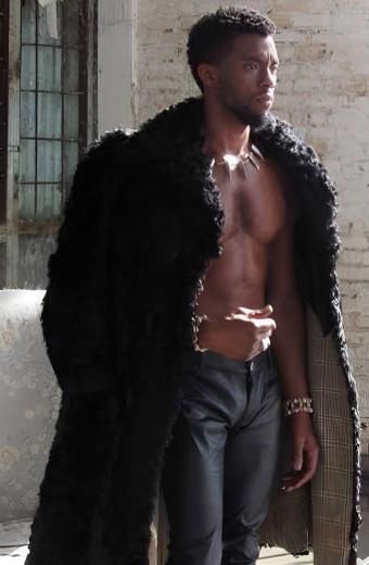 Chadwick Boseman Fur Trench Long Coat