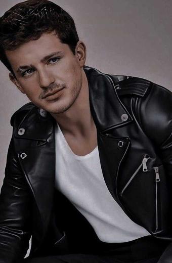 Mens Charlie Puth Street Casual Biker Black Leather Jacket