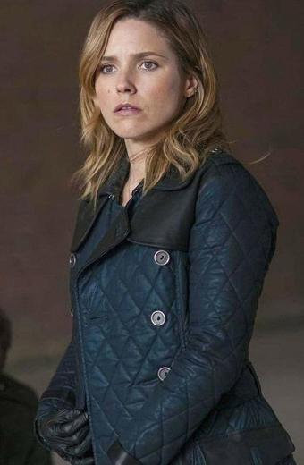 Sophia Bush Chicago PD Erin Lindsay Quilted Blue Leather Coat