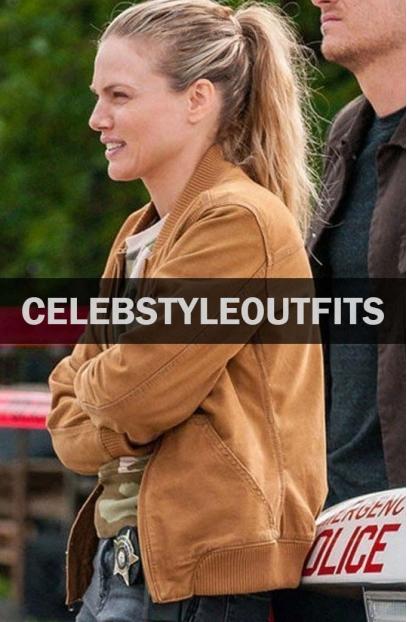 Tracy Spiridakos Hailey Upton Chicago PD Brown Bomber Jacket chicago-pd-hailey-upton-bomber-jacket