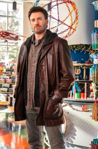 Red One Jack OMalley Chris Evans Brown Leather Trench Coat
