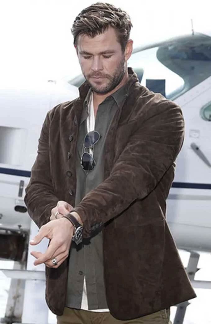 Chris Hemsworth Spiderhead Steve Abnesti Brown Suede Jacket