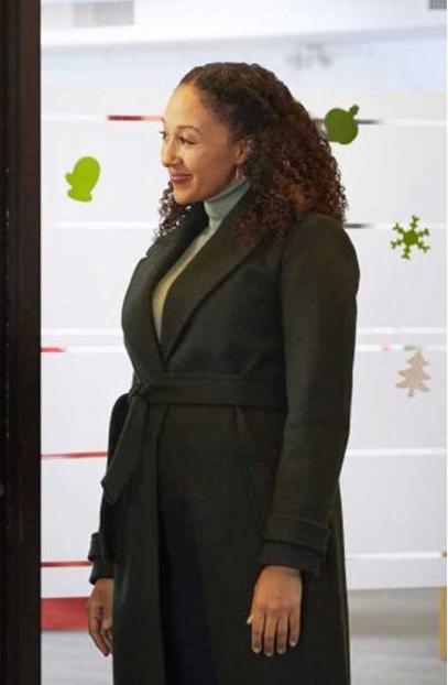Christmas Comes Twice Cheryl Jenkins Black Wool Trench Coat christmas-comes-twice-tamera-mowry-coat