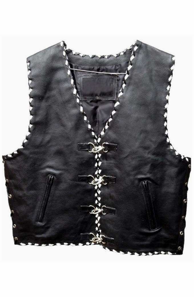 Motorbiker Black Genuine-Leather Vest