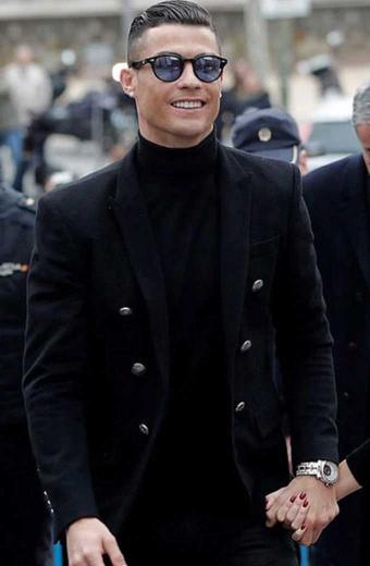 Mens Cristiano Ronaldo Casual Street Style Black Wool Blazer