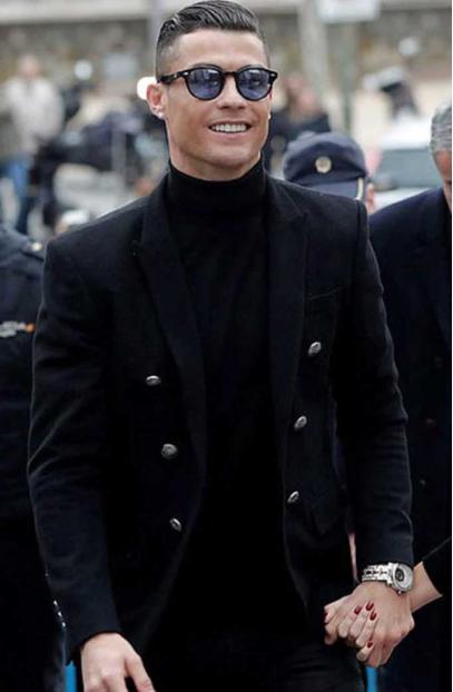 Casual Mens Cristiano Ronaldo Street Style Black Wool Blazer cristiano-ronaldo-street-style-blazer