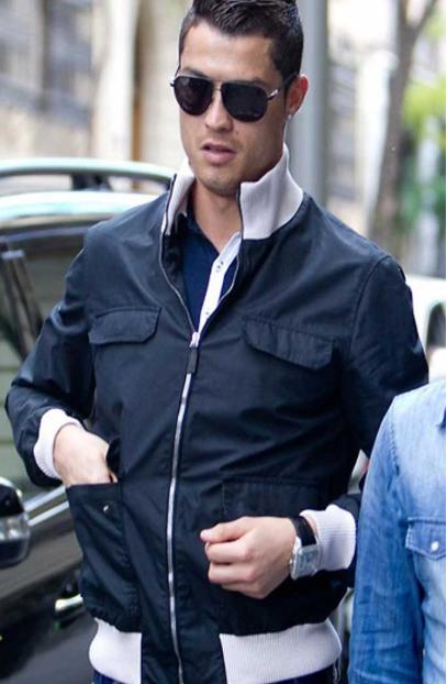 Casual Cristiano Ronaldo Mens Bomber Black Cotton Jacket cristiano-ronaldo-mens-jacket