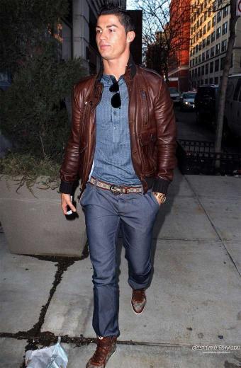 Mens Cristiano Ronaldo Casual Bomber Brown Leather Jacket