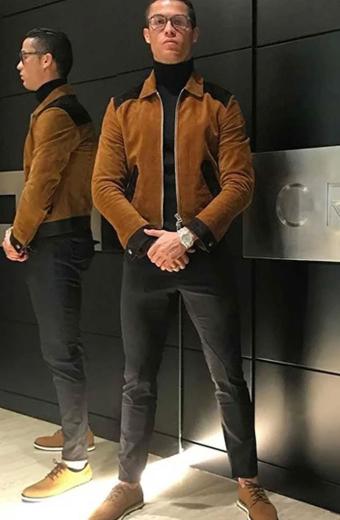 Mens Cristiano Ronaldo Casual Brown Suede Leather Jacket