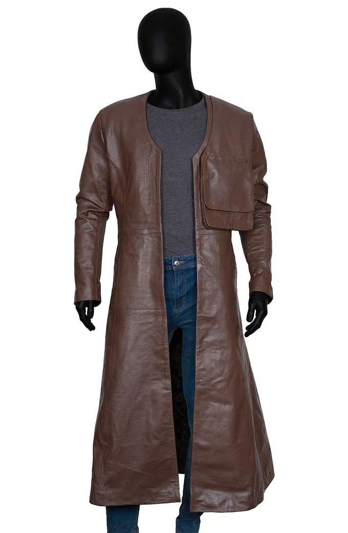 Gustaf Skarsgard Merlin Cursed TV Series Brown Leather Coat
